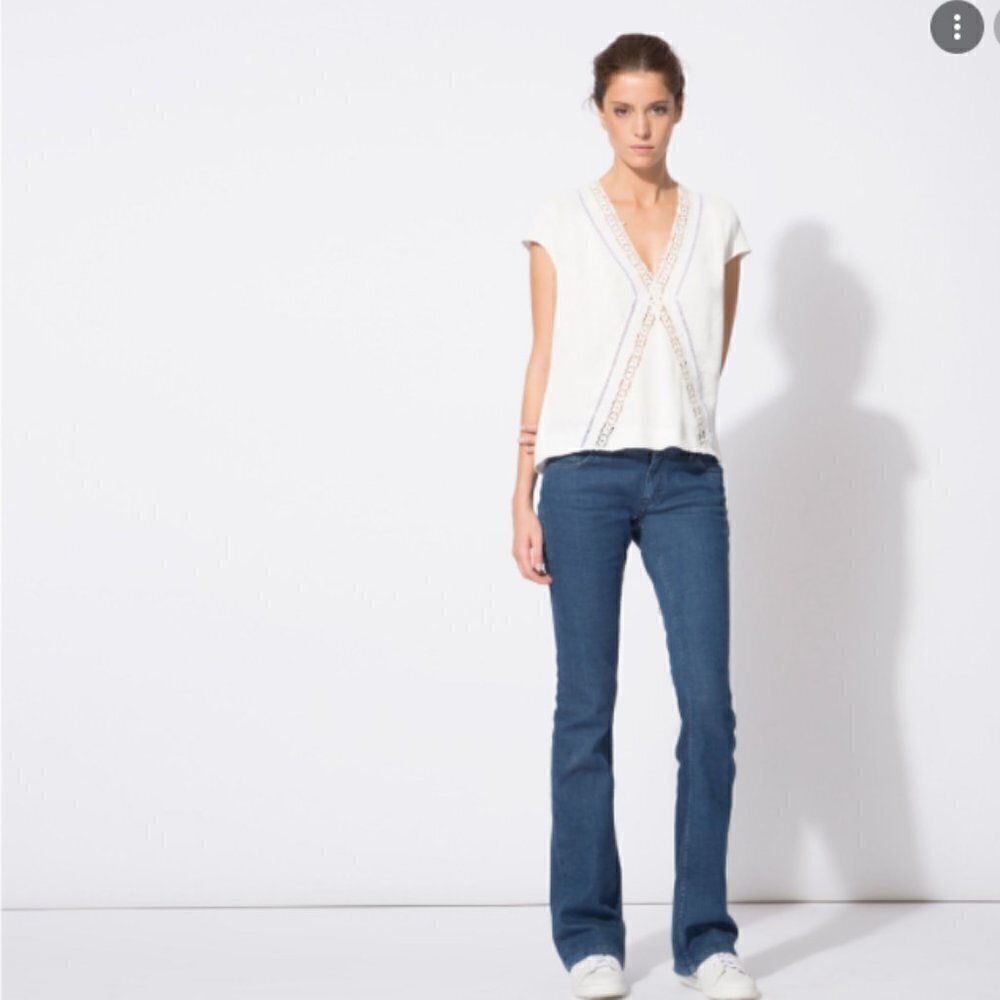Anthropologie Maje Paco Straight Leg Western Boho Flared Jeans Size 34 US 24